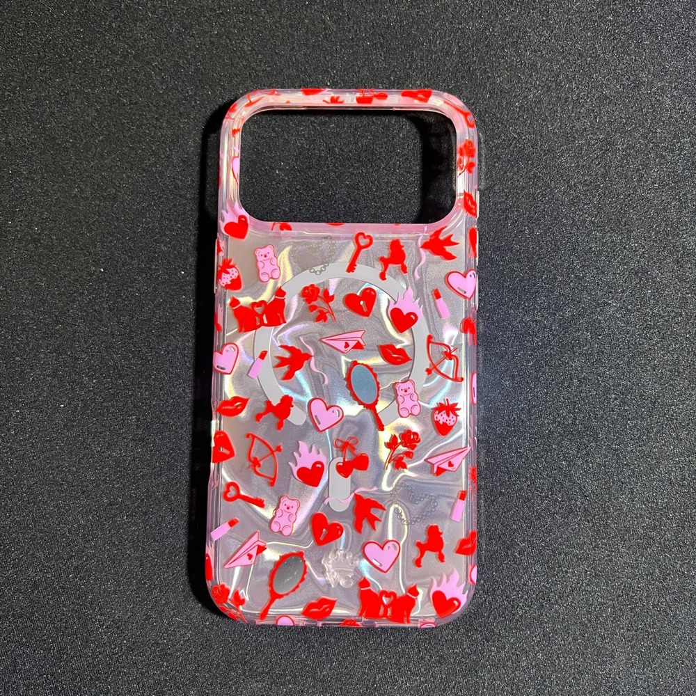 Velvet Caviar MagSafe iPhone Case Holographic Silver Red Pink Hearts Poodles